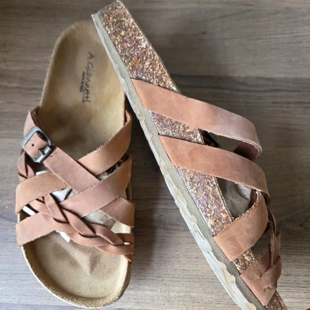 EUC A. GIANNETTI TAN GENUINE LEATHER SANDALS SLIPPERS MADE IN ITALY SIZE 8